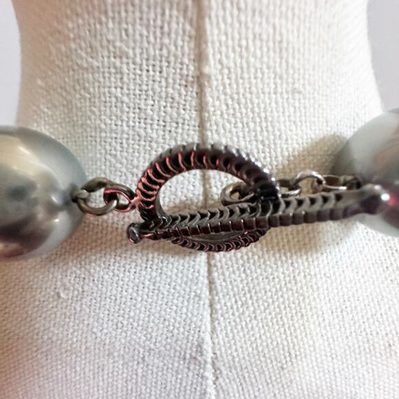 Oversized Light Gray Faux Pearl Single Strand Necklace Jewelry Preppy Retro - Picture 3 of 8